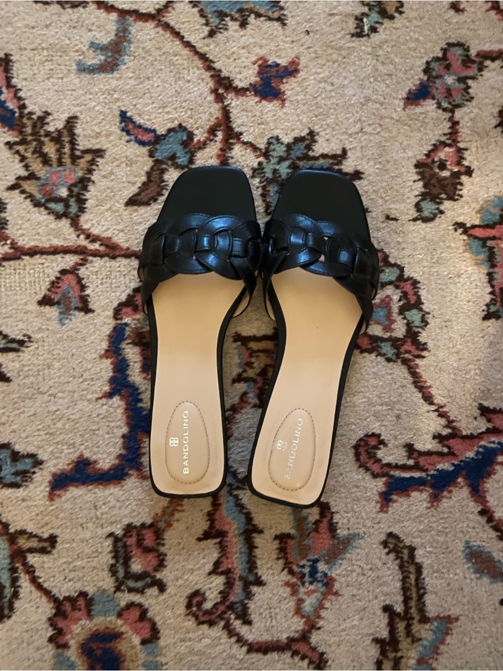 Bandolino Black Braided Leather Slide Mules